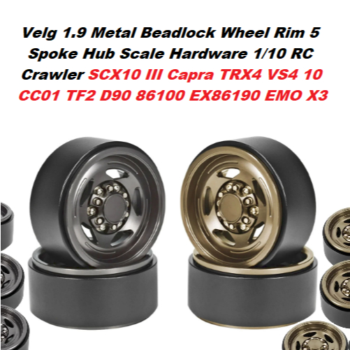 Velg 1.9 Metal Beadlock Wheel Rim 5 Spoke Hub Scale Adventure 1/10 RC Crawler SCX10 III Capra Traxxa