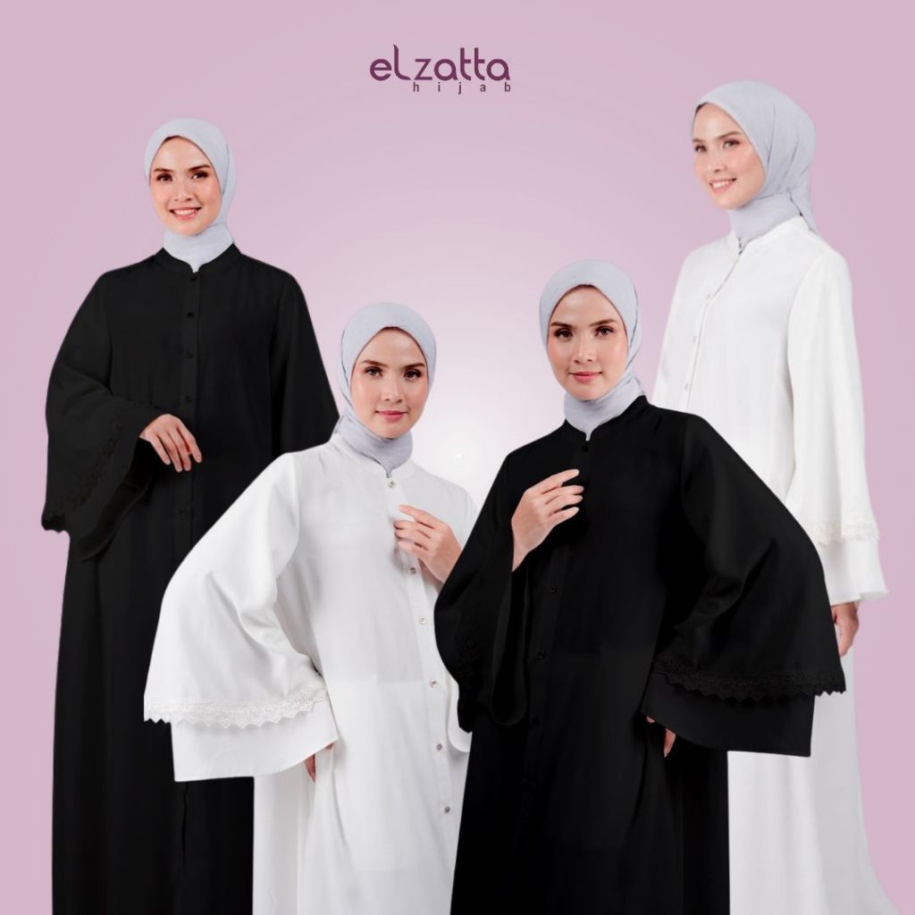 GAMIS MECCA LENGAN LAYER ELZATTA DRESS ELZATTA POLOS ABAYA HITAM PUTIH TERBARU FULL KANCING TANGAN B