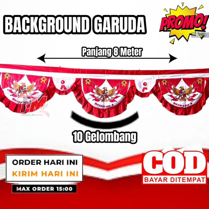 BENDERA BACKGROUND MERAH PUTIH 10 GELOMBANG