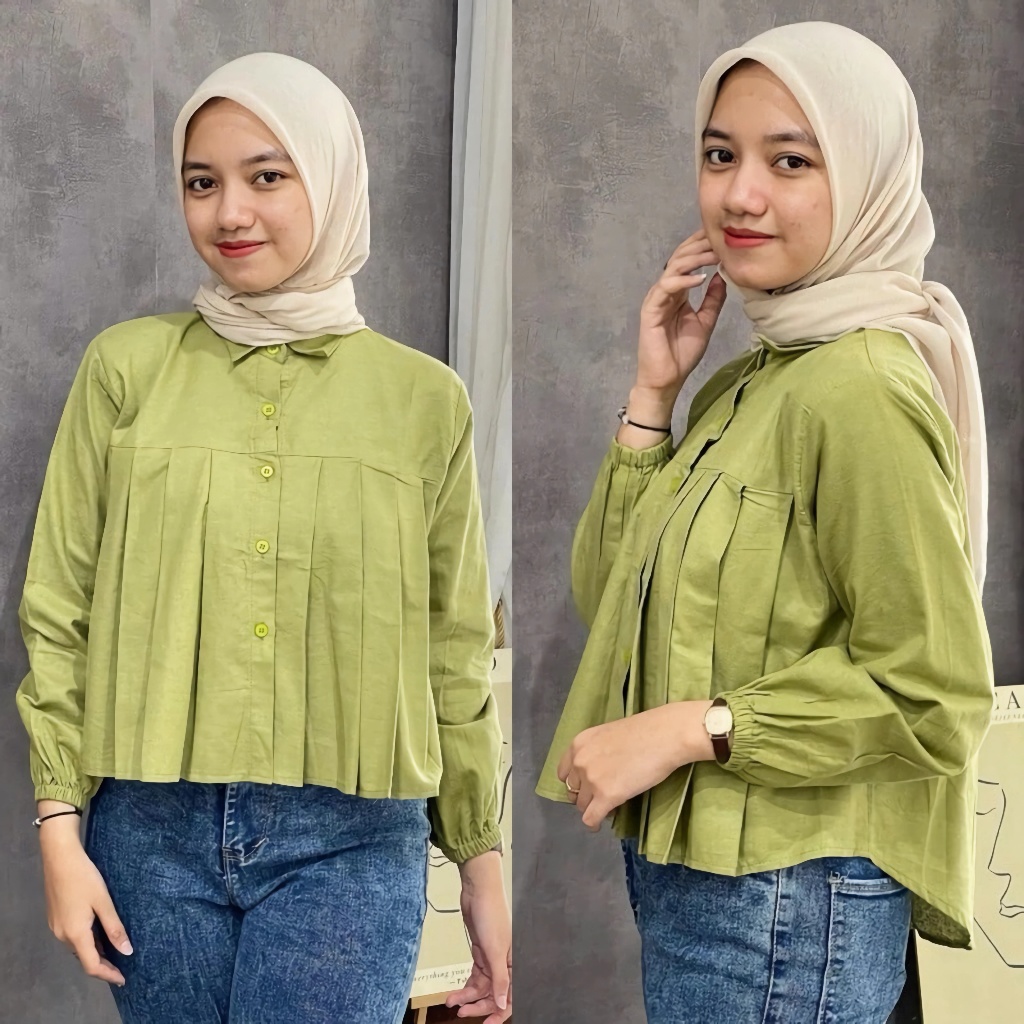 Blouse HERA Crop / Kemeja Lipit Linen Pendek