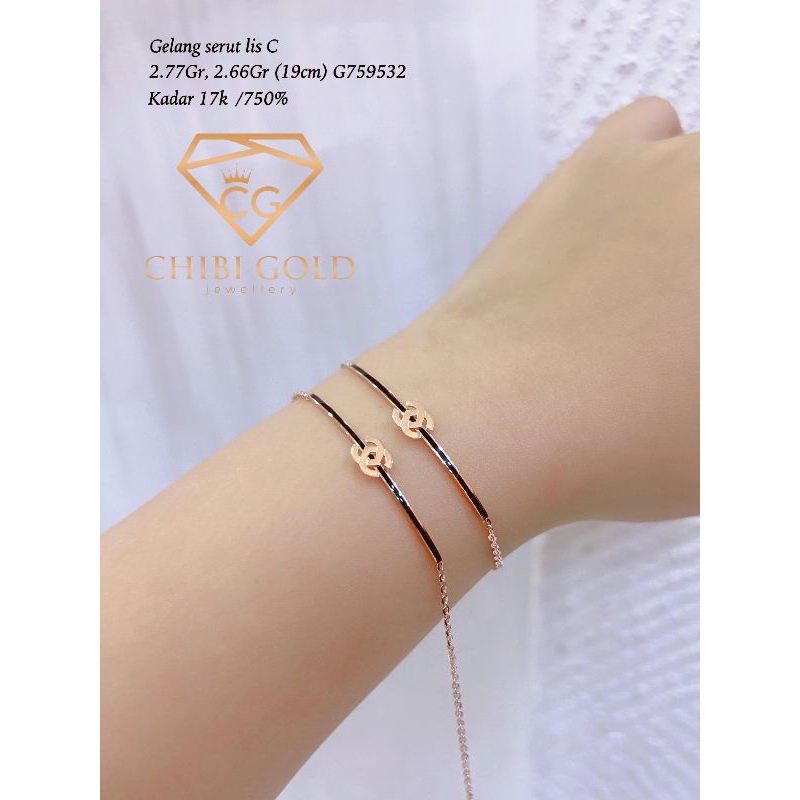 CHIBI GOLD - Gelang serut Lis C emas 750 kadar 17k - chibigold