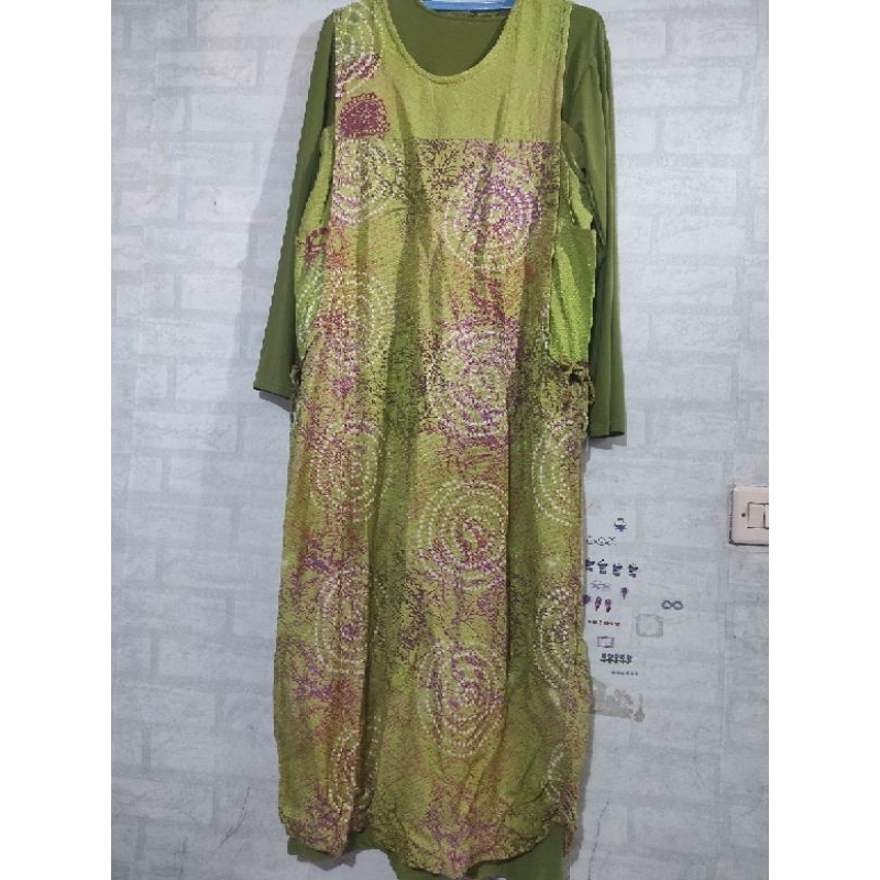 Preloved gamis batik hijau muda