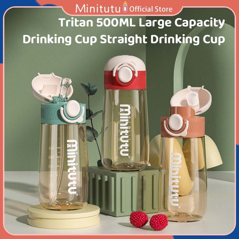Minitutu botol minum anal  Cup Botol Bayi Dengan Sedotan Gelas Minum Bahan Tritan Leher Lebar 500ML 