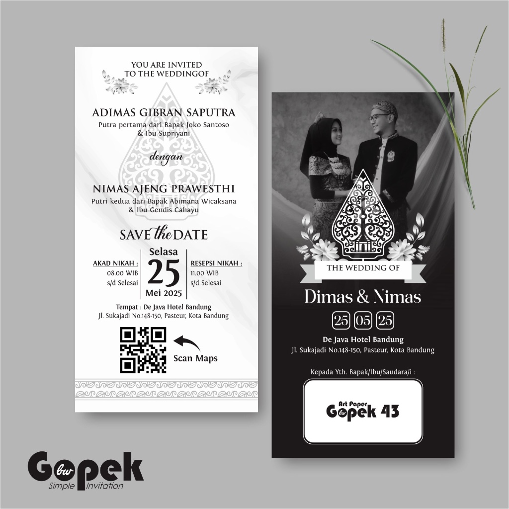 UNDANGAN PERNIKAHAN SIMPLE - UNDANGAN NIKAH ELEGAN GOPEK BW  - ELEGAN INVITATION