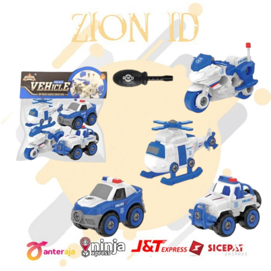 Mainan Mobil Mobilan Bongkar Pasang DIY Mainan Edukasi kendaraa polisi