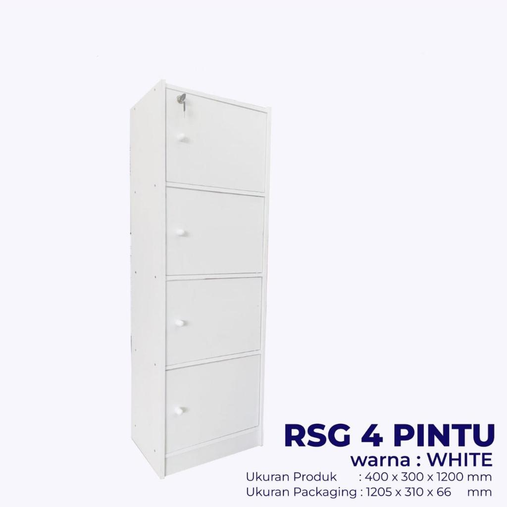 RAK SERBAGUNA LEMARI BUKU RAK BUKU 4 SUSUN PINTU KAYU DENGAN KUNCI
