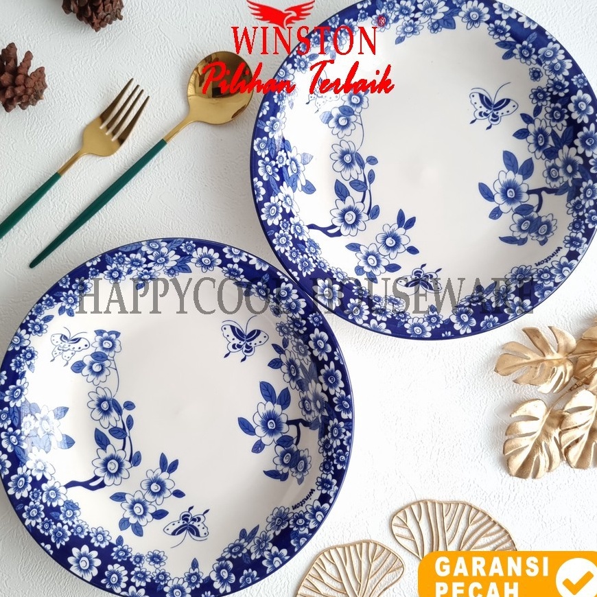 D2289 WINSTON 1pcs Piring Lontong Keramik 925 inch Sakura Blue Dinner Plate 23cm