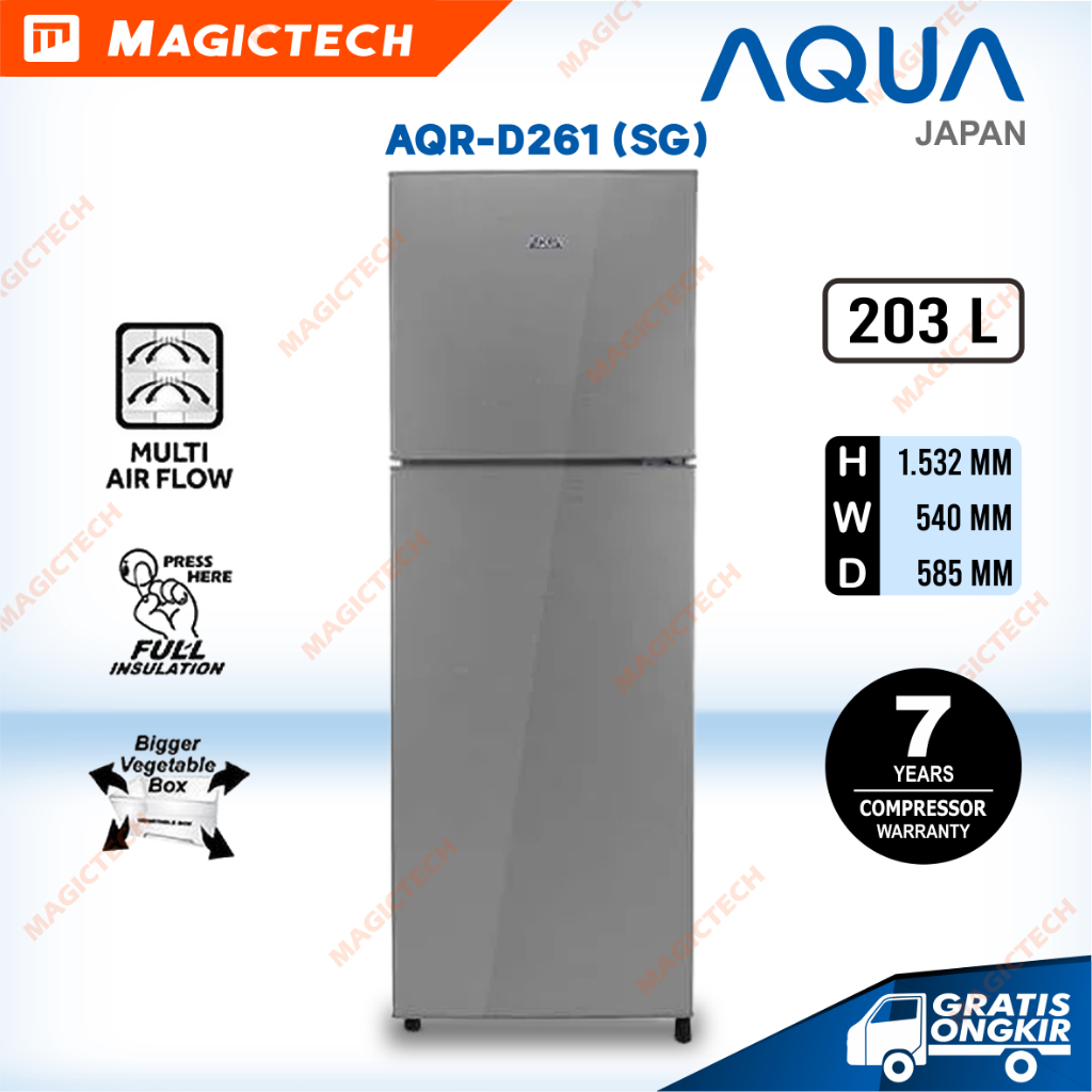 KULKAS AQUA 2 PINTU AQR-D261 (SG) 203L - SILVER