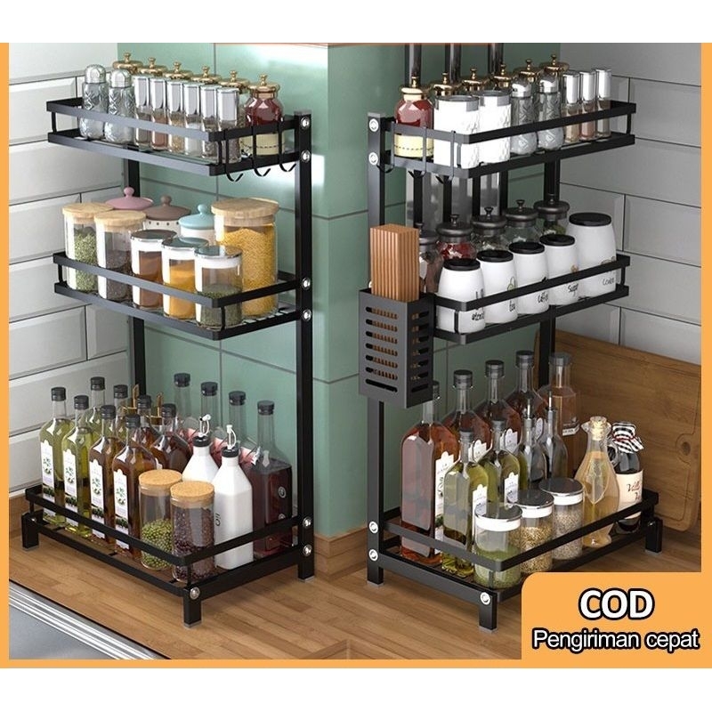 Rak Bumbu Dapur Stainless Steel Rak Penyimpanan Dapur Rak Bumbu Rak Dapur Stainless 3 Susun 2 Susun 
