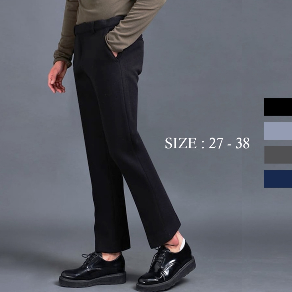 Celana Formal Pria Kerja Bahan Kain Slim Fit Kantor Hitam Panjan Melar Kondangan Casual Dasar Kuliah