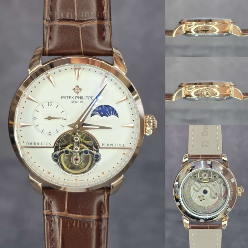 Jam Tangan Patek Philippe Automatic 42mm Moonphase Balance Wheel Tali Kulit Best Quality