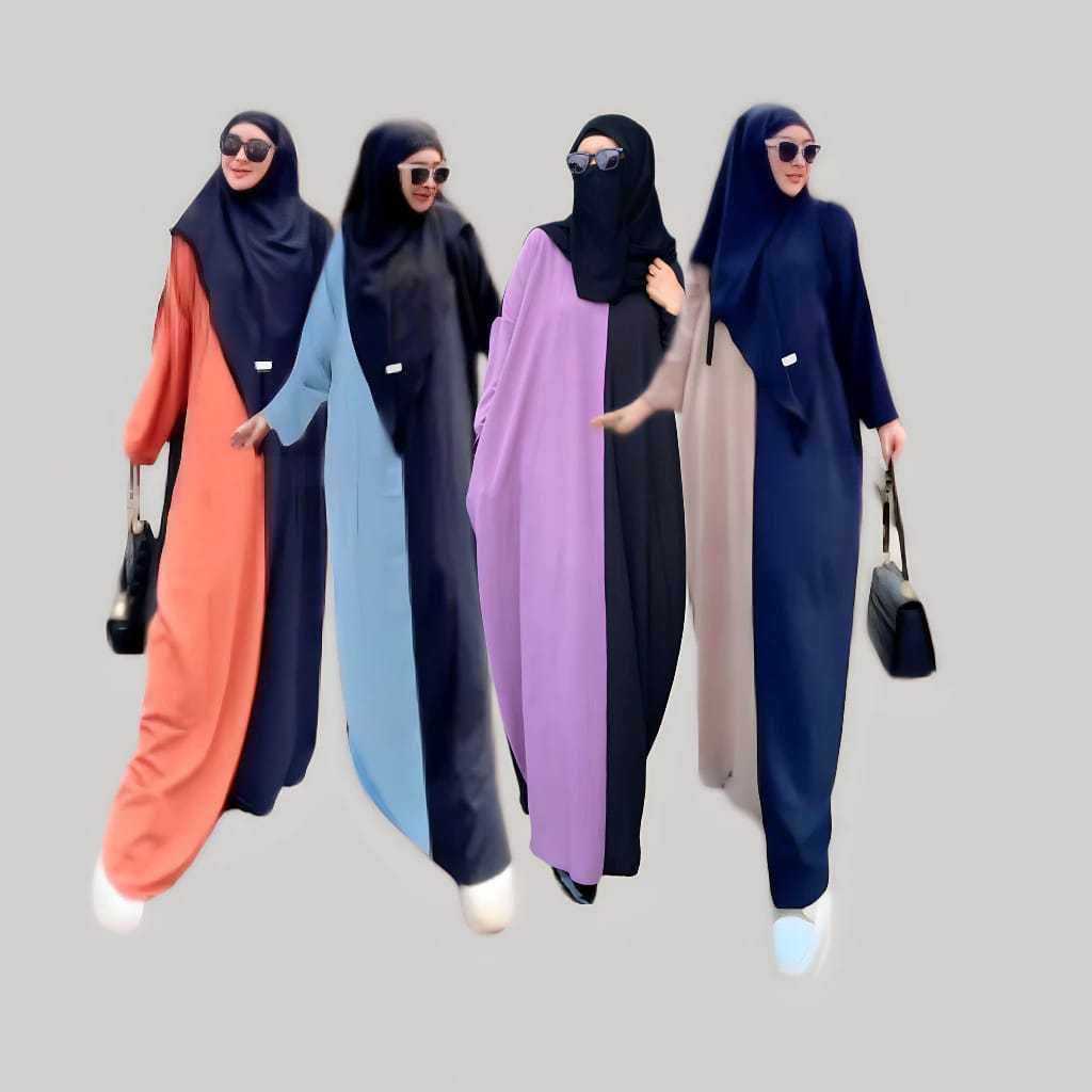 Gamis Abaya aloodia polos kombinasi 2 warna basic turkey