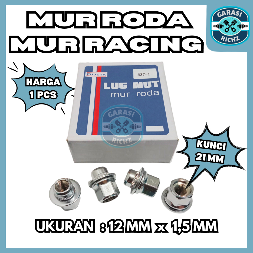 MUR RACING FUJITA 12 x 1,5 MM / MUR RODA PENDEK UKURAN 12x1,5 KUNCI 21 / LUG NUT / BAUT VELG / PELEK