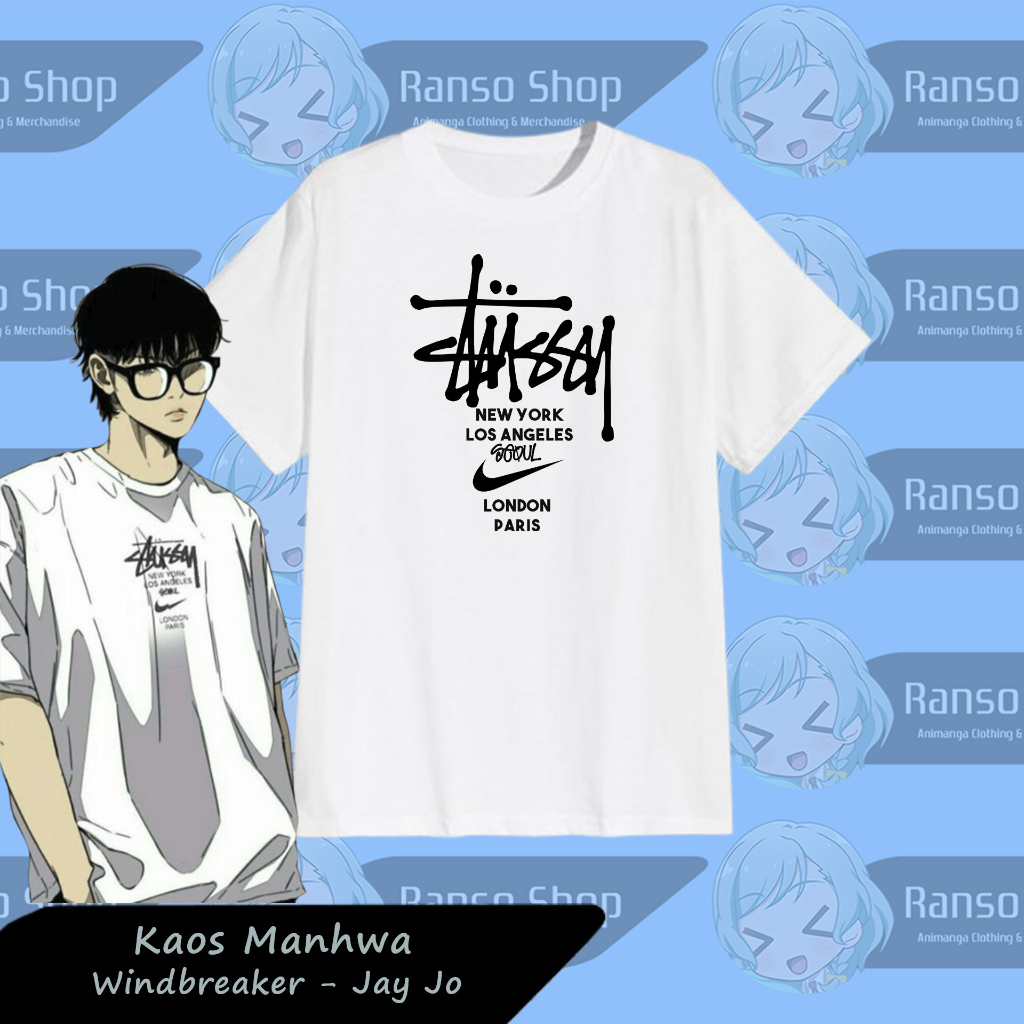 Kaos Manhwa Anime Jay Jo Windbreaker Stussy / Baju Jay Jo Windbreaker / T-shirt Distro Anime Manga S