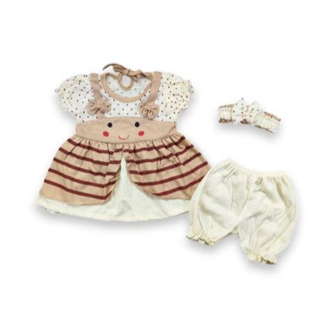OKHI - Pakaian anak perempuan / dress bayi antara 0-12 bulan / setelan anak perempuan + bando DVD