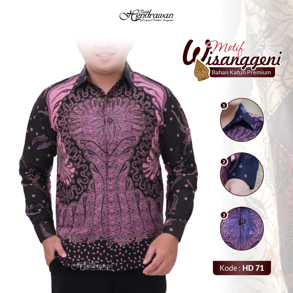 Batik Hendrawan Kemeja Batik Pria Solo Modern Lengan Panjang Lapis furing Bahan Katun Premium HD 71