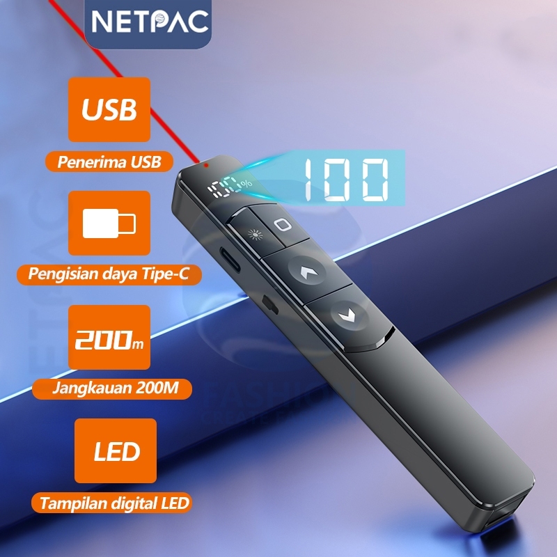 NETPAC Laser Pointer Wireless Pointer Presentasi Presenter Rechargeable Type c Laser Remote Control