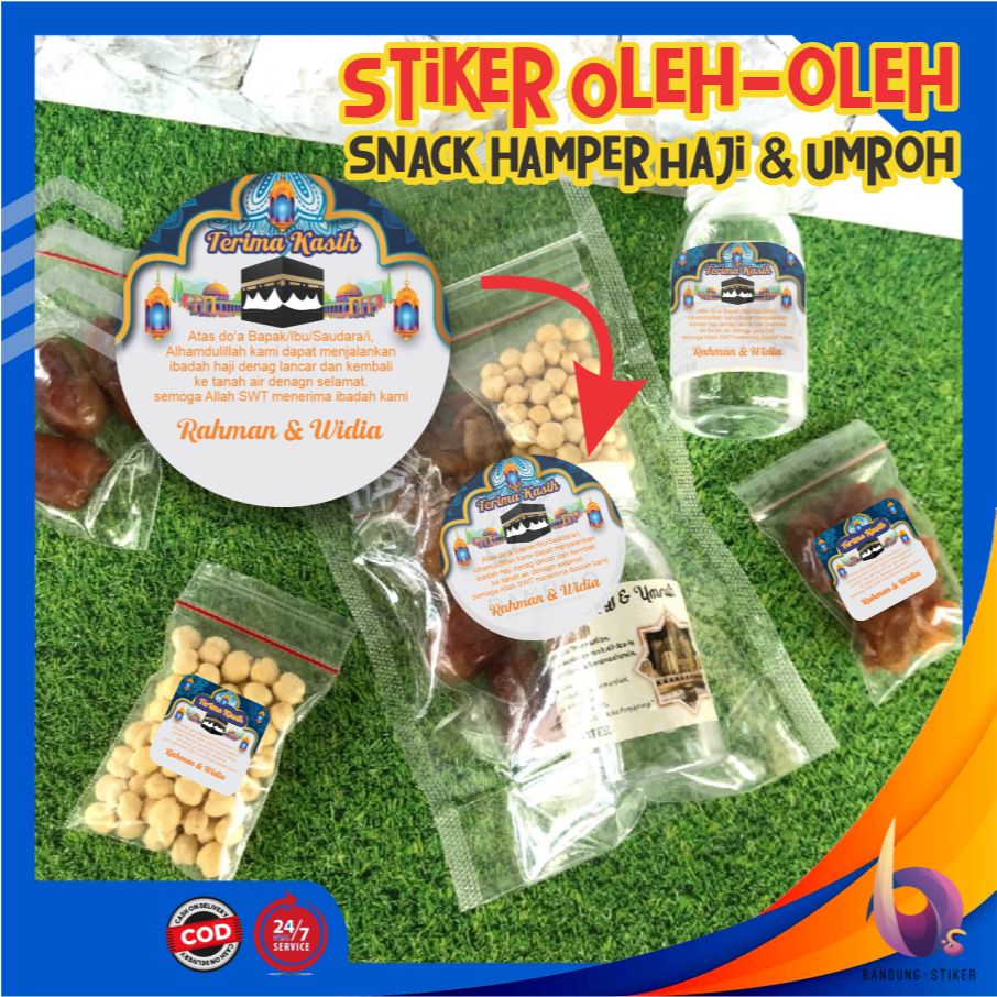 

Bantung Stiker - Cetak Sticker Hampers Snack Oleh-oleh Haji Umroh Free Cutting Bahan Cromo Ukuran A3