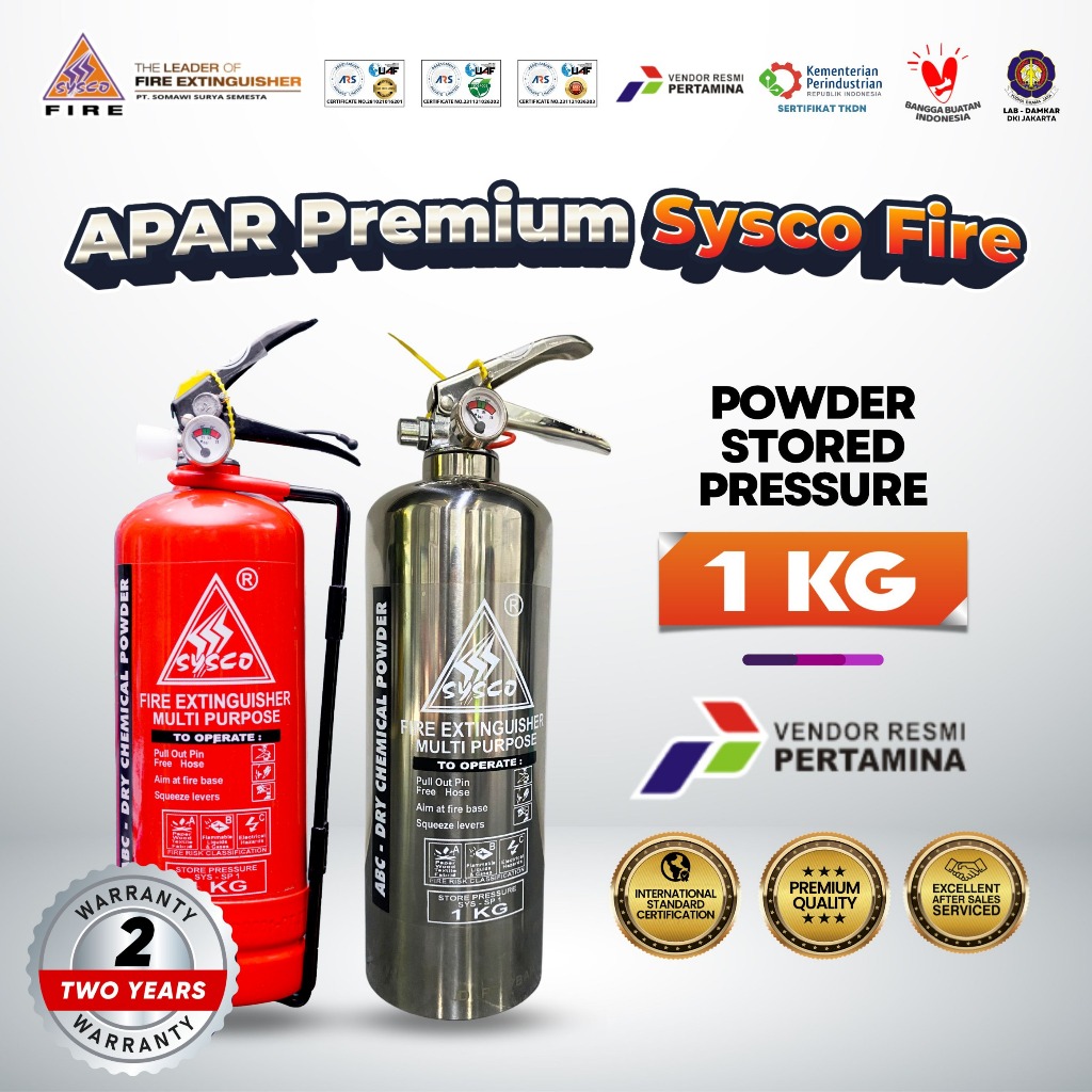 APAR 1 Kg Premium SYSCO FIRE - POWDER Store Pressure - Alat Pemadam Api Kebakaran Mobil / Fire Extin