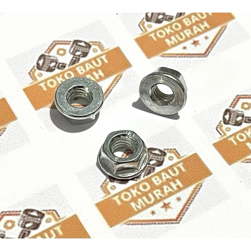 (Paket isi 10 biji) Mur Flange Nut Flange M6 Kunci 10 Flange Nut M6 K10 Original