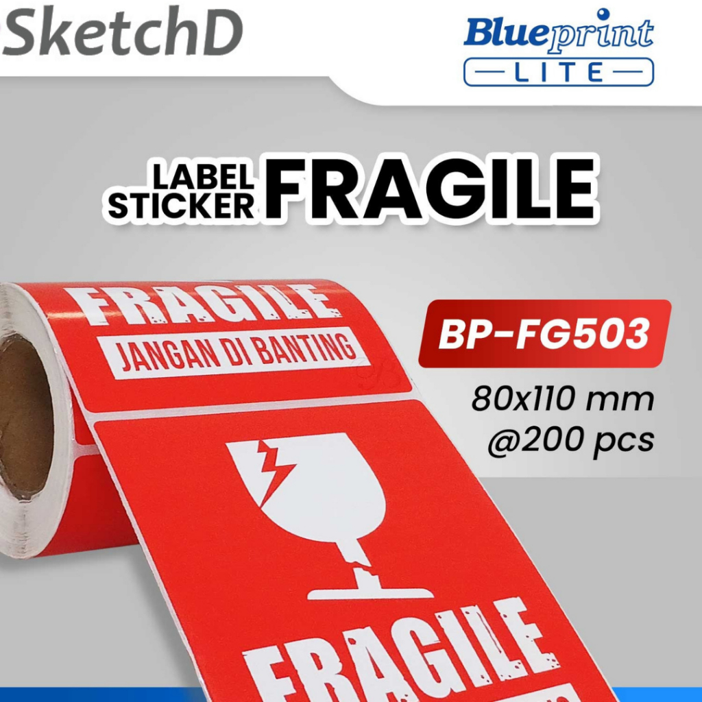 

Label Stiker Fragile Jangan Dibanting 80 x 110mm Sticker Blueprint 503