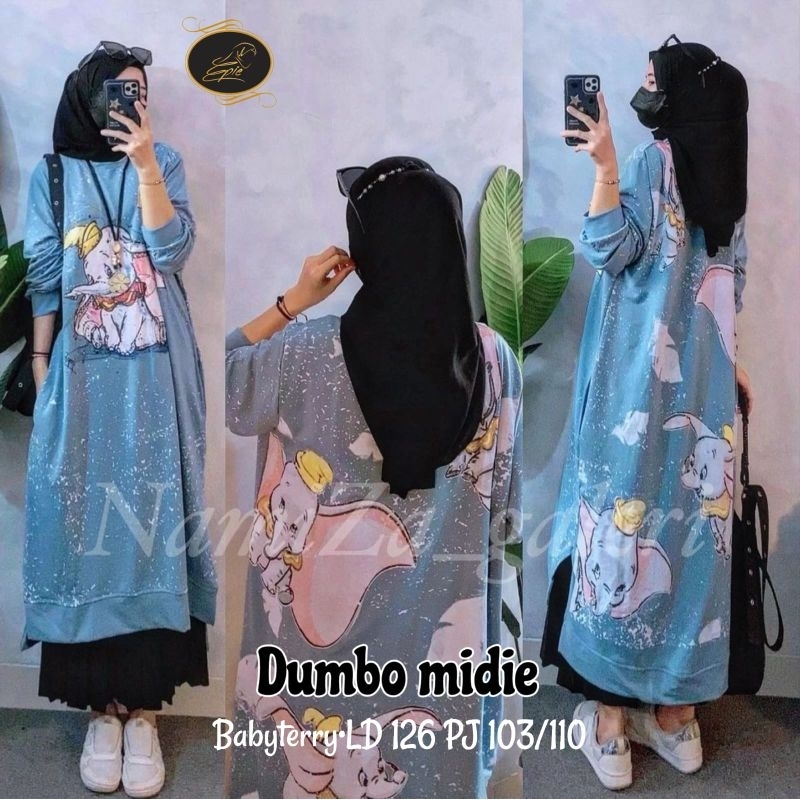 MIDI DRESS WANITA/DUMBO/DRESS MIDI WANITA KAOS BABYTERRY IMPORT JUMBO LD 126 CM FIT XXXL