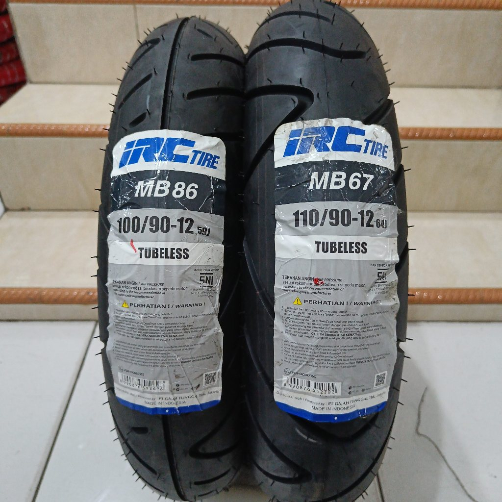 BAN LUAR DEPAN BELAKANG SCOOPY DONAT RING 12 SEPASANG TUBLESS IRC MB86 100/90-12 & MB67 110/90-12 IR