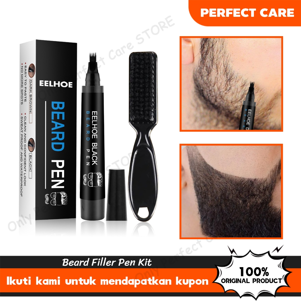 EELHOE Beard Pen Beard Filling Pen Kit Dengan Kuas Pena Pengisi Jenggot Penambah Jenggot Tahan Lama 