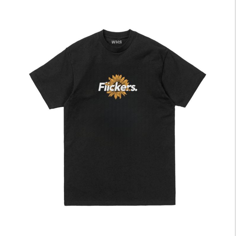 Wild high- Kaos Hitam Flickers logo tengah - Baju Distro- T-Shirt Combed 24s Pria Unisex