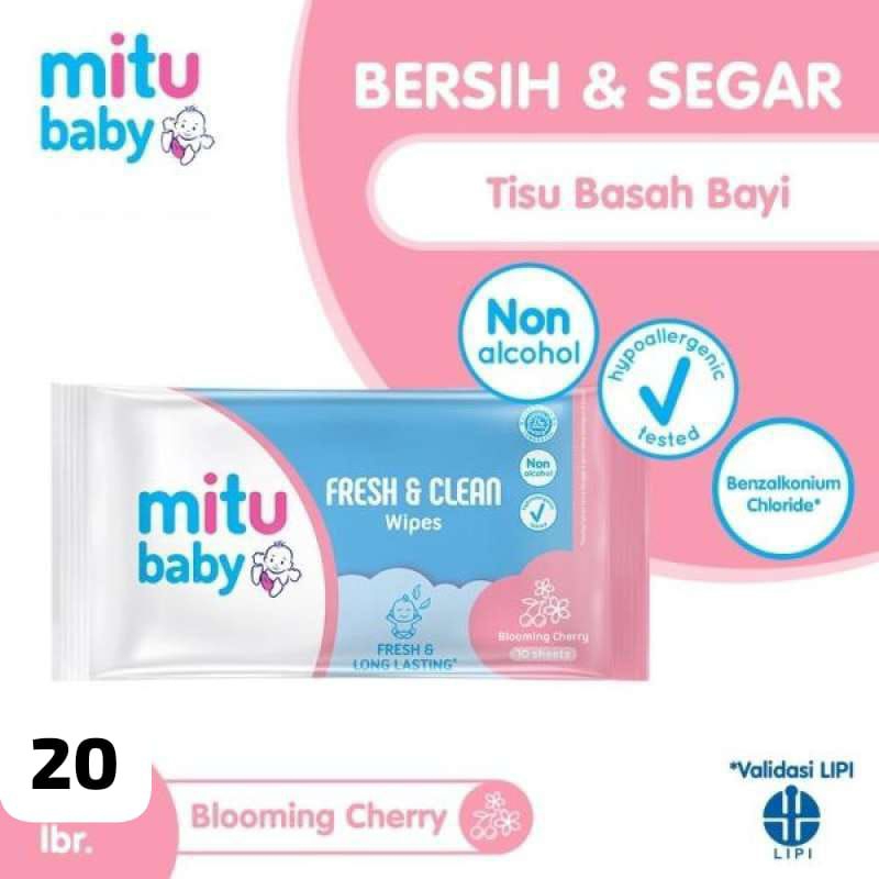 Mitu Baby Wipes Fresh n Clean Pink 20s / tissue basah bayi