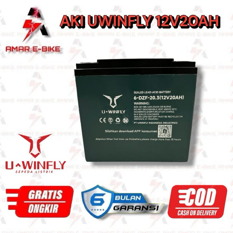 AKI SEPEDA LISTRIK UWINFLY 12V/20AH 1 PCS / SATUAN ORIGINAL