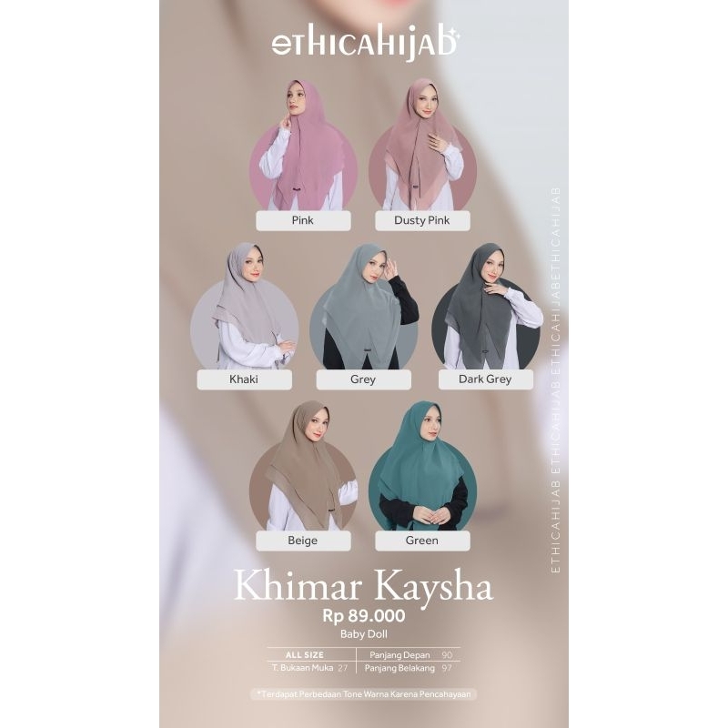 Ethica Hijab Syari Polos Khimar Kaysha Bahan Baby Doll