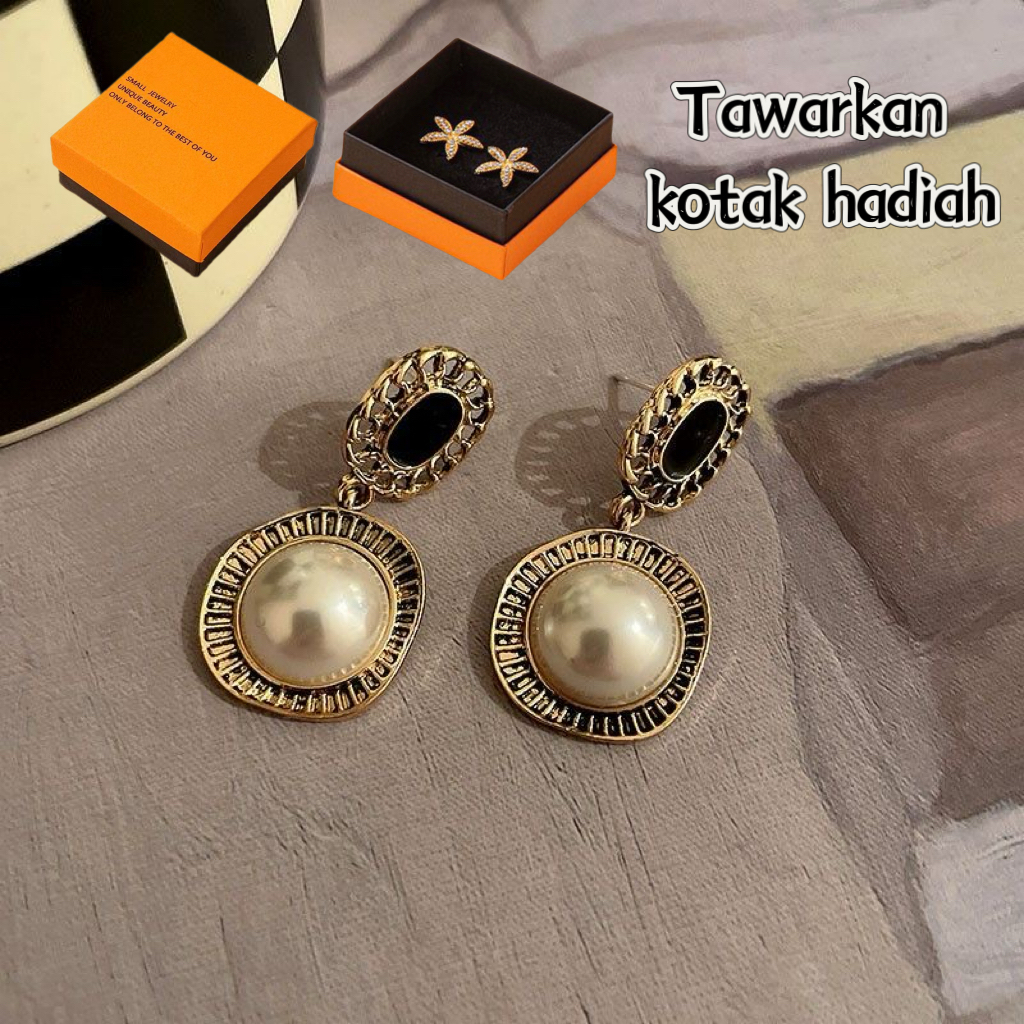 Anting mutiara antik Perancis BULAT MUTIARA Anting Tusuk Wanita Hijab Mutiara Bulat Hijab Hitam Mode