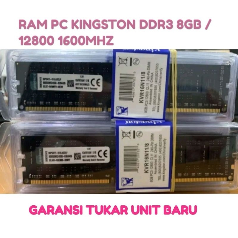 RAM DDR3 8GB / MEMORY DDR3 KINGSTON 8GB PC 12800/ RAM PC DDR3 KINGSTON 12800 GARANSI TUKAR UNIT BARU