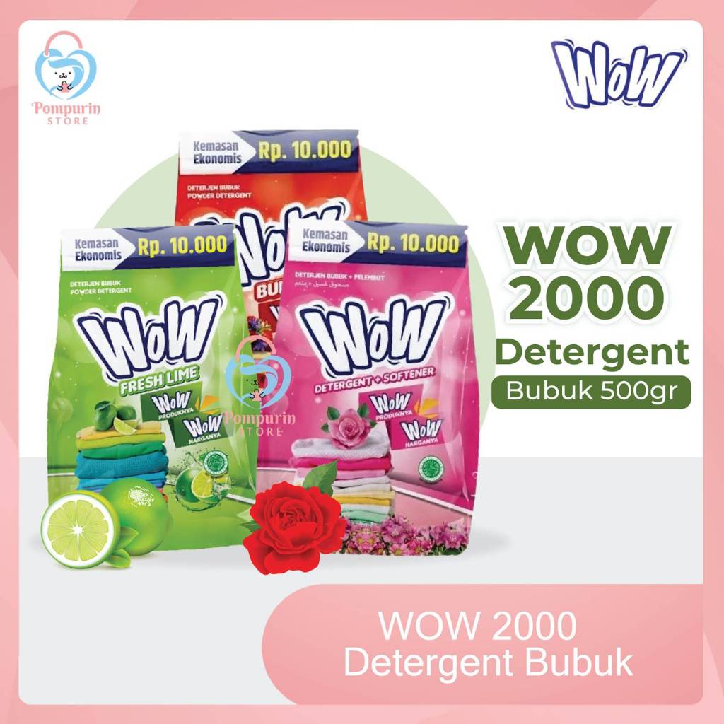 WOW 2000 Detergent Bubuk 500gr - Sejuta Bunga / Freshlime / +Softener