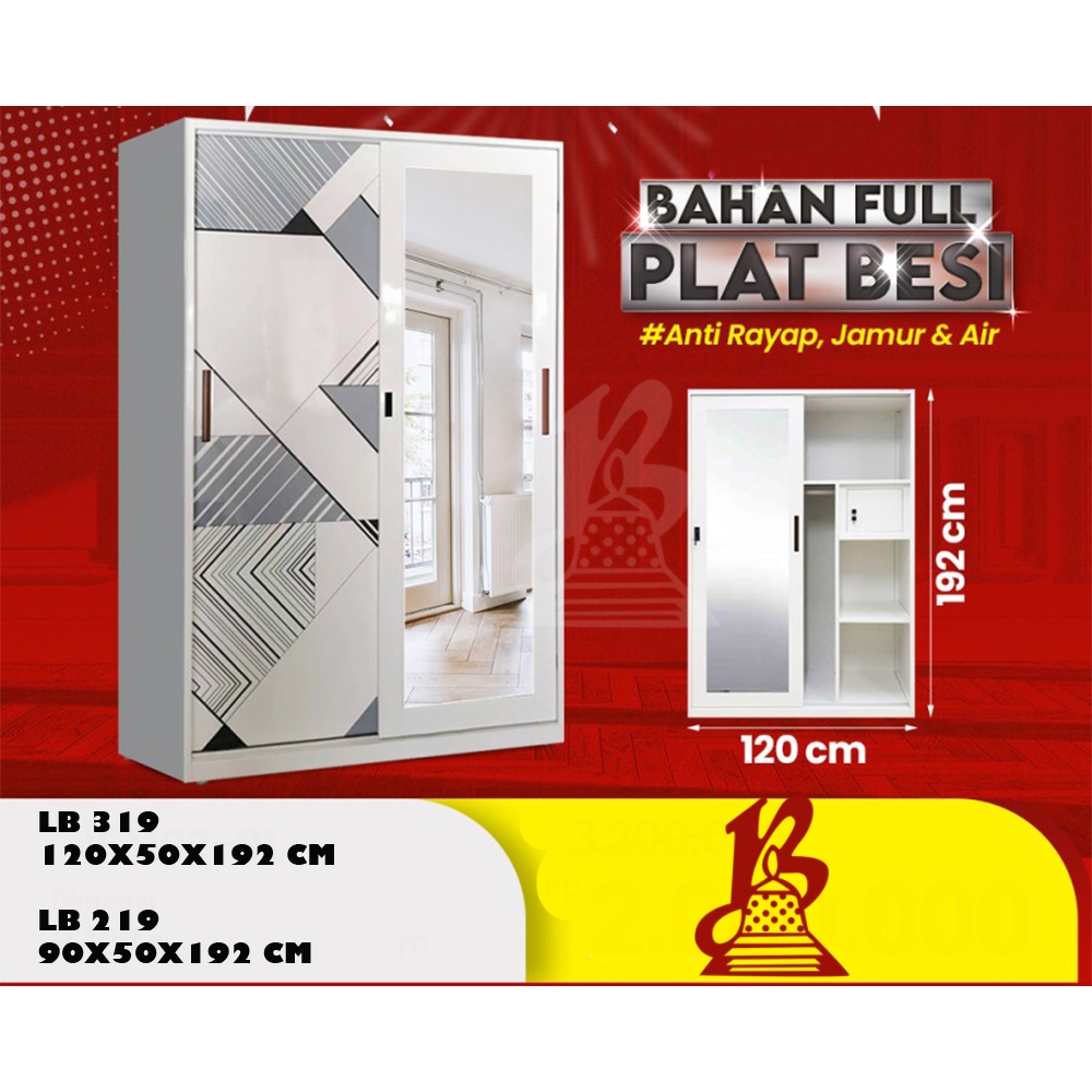 Lemari Baju Besi - Lemari Pakaian Besi Sliding / 2 Pintu / 3 Pintu-Anti rayap anti jamur GRATIS KIRI