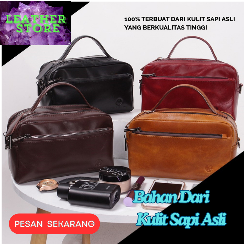 Tas Selempang Kulit Wanita Premium Leather Hand Bag Pouch Tas Kulit Sling Bag Kulit Sapi Asli Serbag