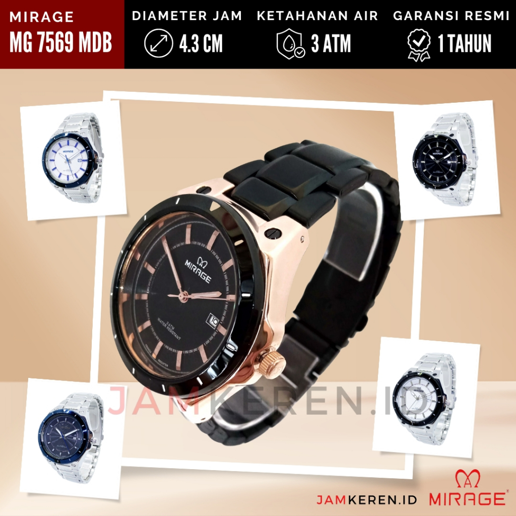 JAMKEREN Mirage Original Jam Tangan Pria Mirage 7569M 7569 M Stainless Steel, Original dan Bergarans