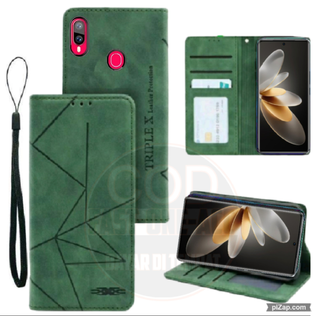 CASE HP SAMSUNG A20 - CASING DOMPET MOTIF -FLIP COVER LEATHER-SARUNG HP