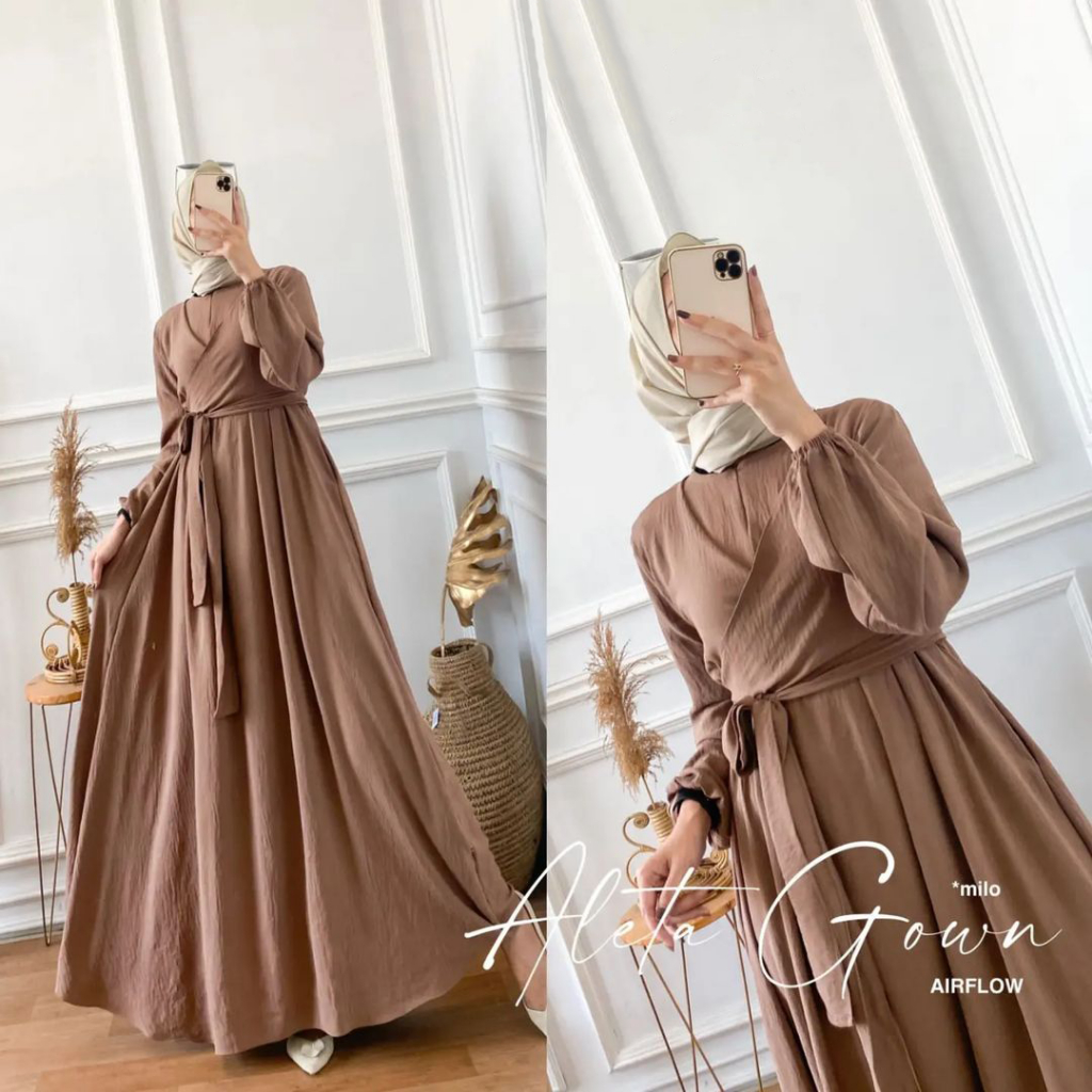 Gamis Model Baru 2024 Dress wanita dewasa gamis putih simple elegan ALETA MAXI kekinian dan fashiona
