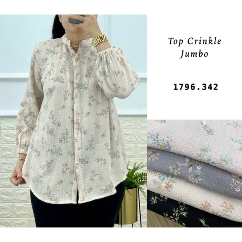 Blouse Wanita Kemeja Wanita Top Crinkle All Size Warna Random Bunga Full Kerut