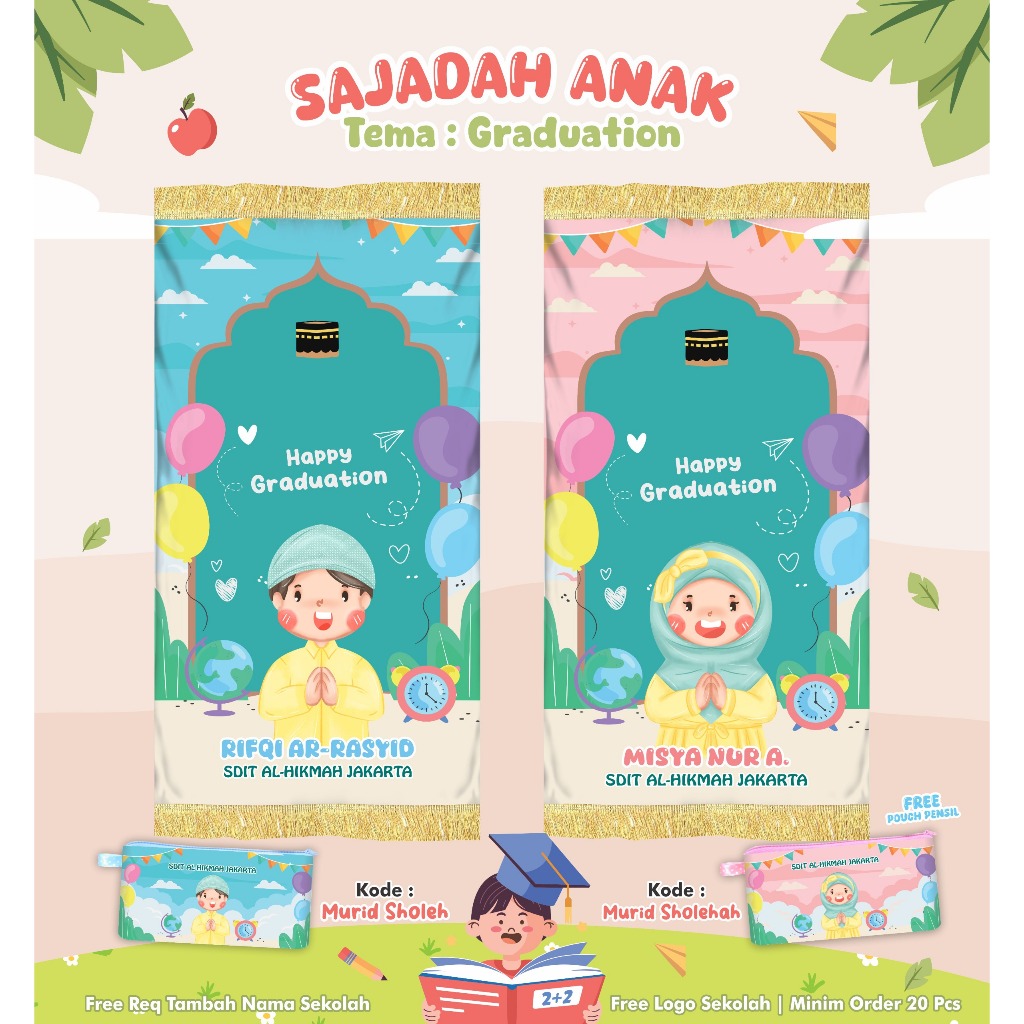 Souvenir Sajadah Anak Ulang Tahun | Sejadah Custom Tema Kelulusan TK