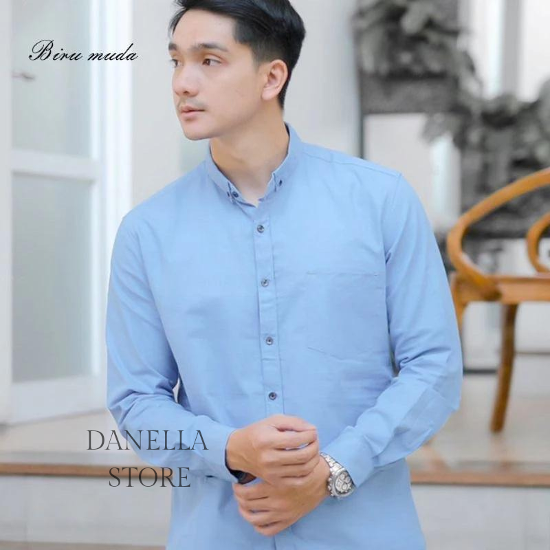Baju Kemeja Polos Pria Soft Blue Lengan Panjang Pendek Hem Biru Muda Kain Katun Premium Nyaman