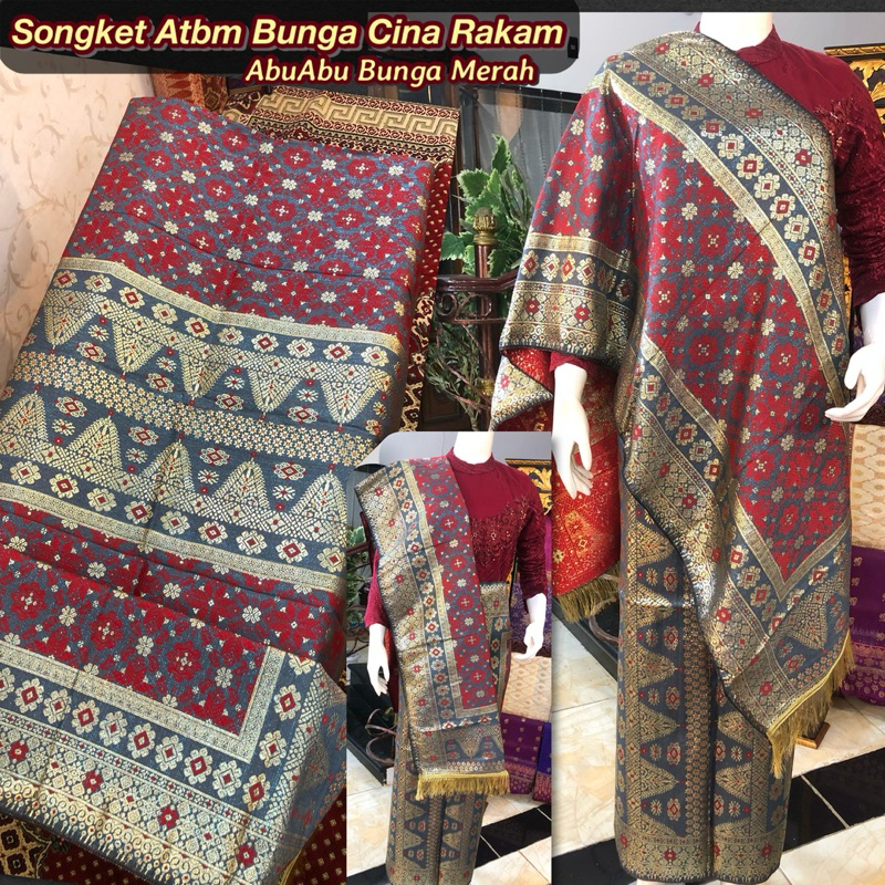 Songket Atbm Bunga Cina Rakam / Songket Tenun Mesin Palembang /ilham songket palembang
