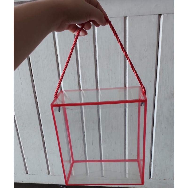 [ Isi 5 ] Box Mika Transparan 21 x 11 x 20 CM Merah  Kemasan Kue Dus Kue Packaging Kardus