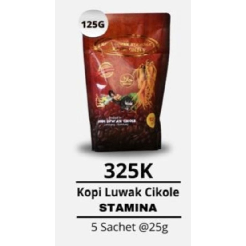 

KOPI LUWAK CIKOLE STAMINA Satu BOK isi 5 Sacet @25g