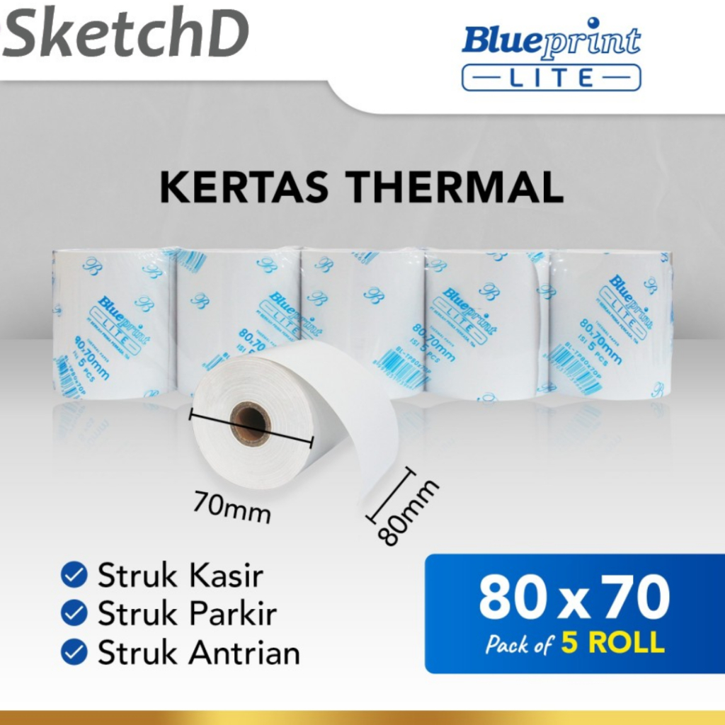 

Kertas Struk Printer Kasir Thermal Paper 80x70 @5 Blueprint Lite