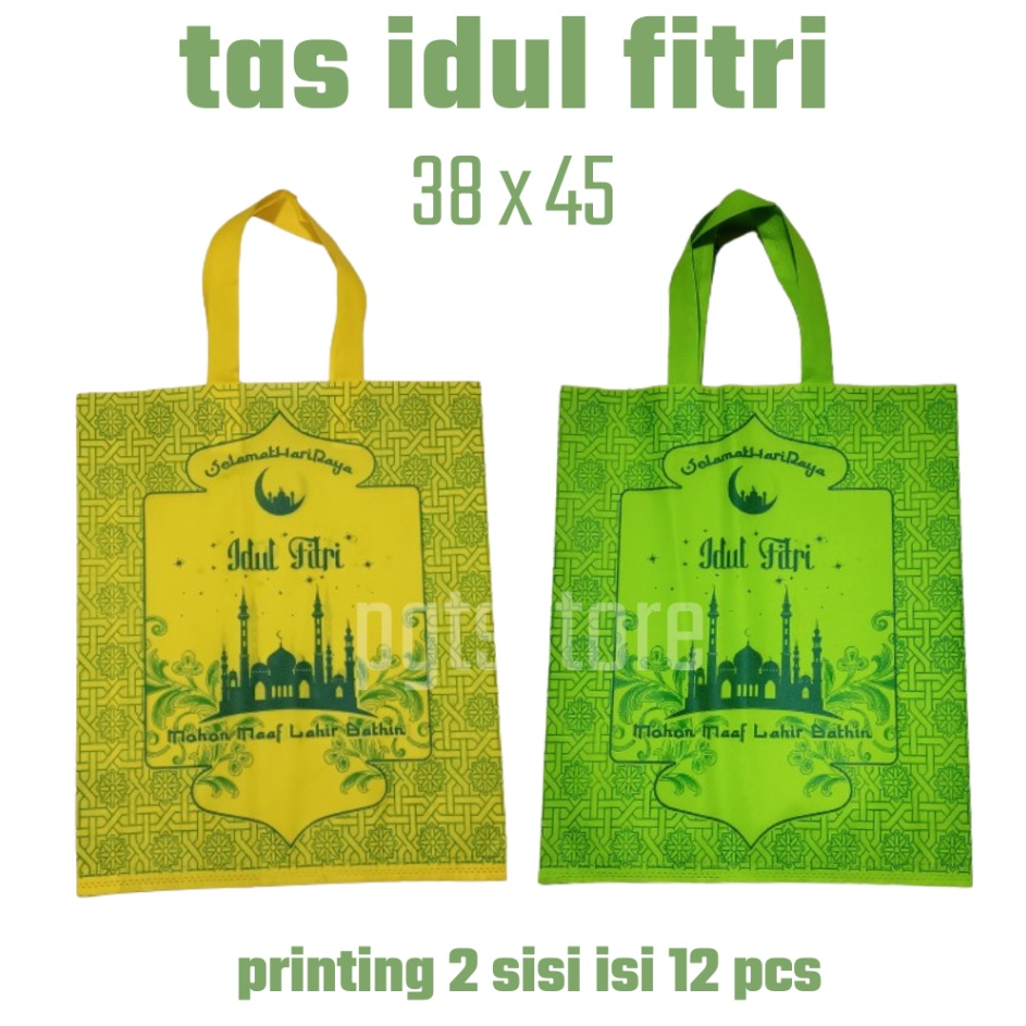 

Tas idul fitri print 2 sisi ukr 38 x 45 isi lusinan tas lebaran hammpers hadiah thr