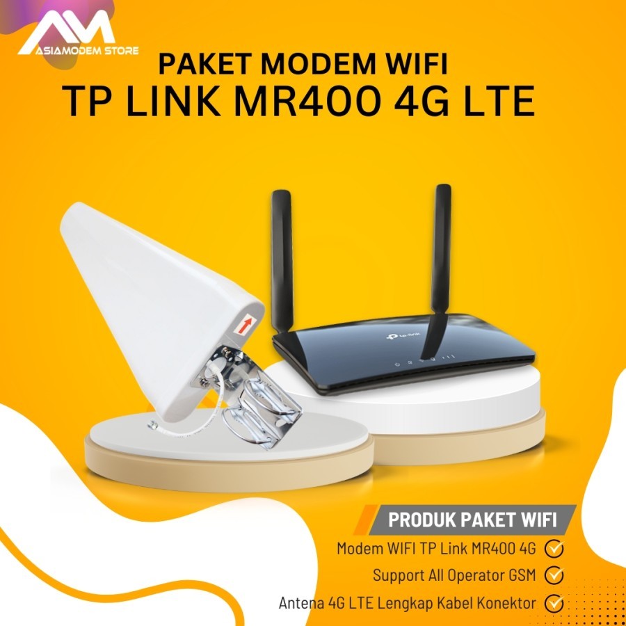 Paket Router Wifi 4G LTE TPLink Archer MR400 Lengkap Antena Yagi Grid Periodic