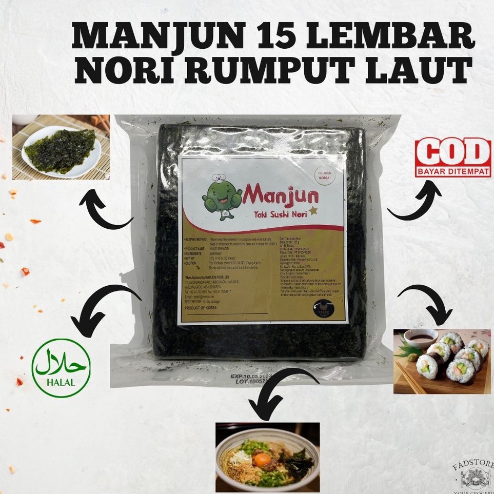 

KODE PRODUK PT6HU4886 Nori Rumput Laut Manjun 15 Lembar Nori Sushi Halal
